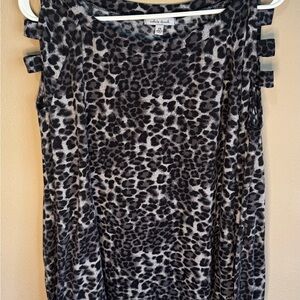 White Birch Black and Gray long sleeve Cut Out Blouse​